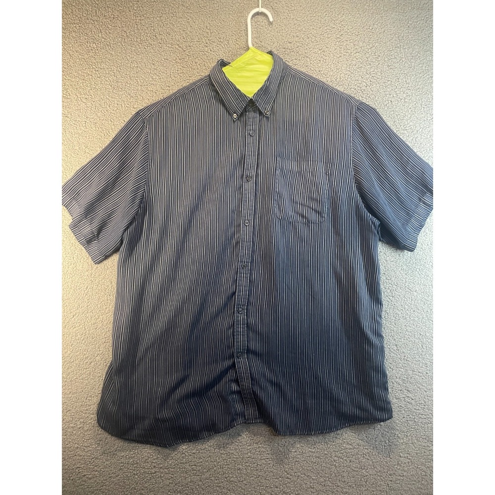 David Taylor Collection Men's Short Sleeve Shirt Blue/Gray Stripes 2XLT